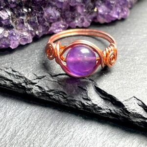 Artisan Amethyst Copper Wire Wrapped Ring